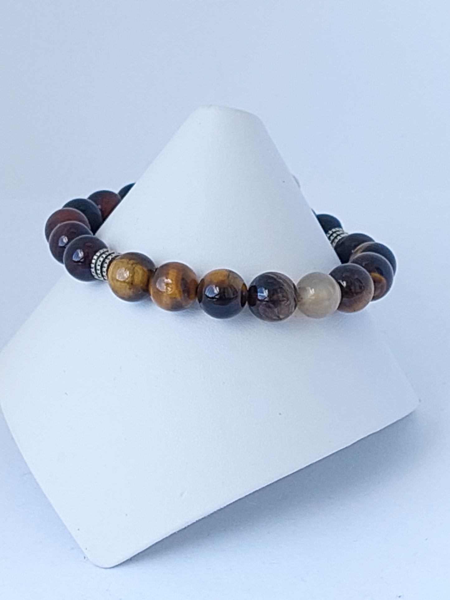 Men's Agate and Tiger's Eye Stretch Bead Bracelet (10mm)