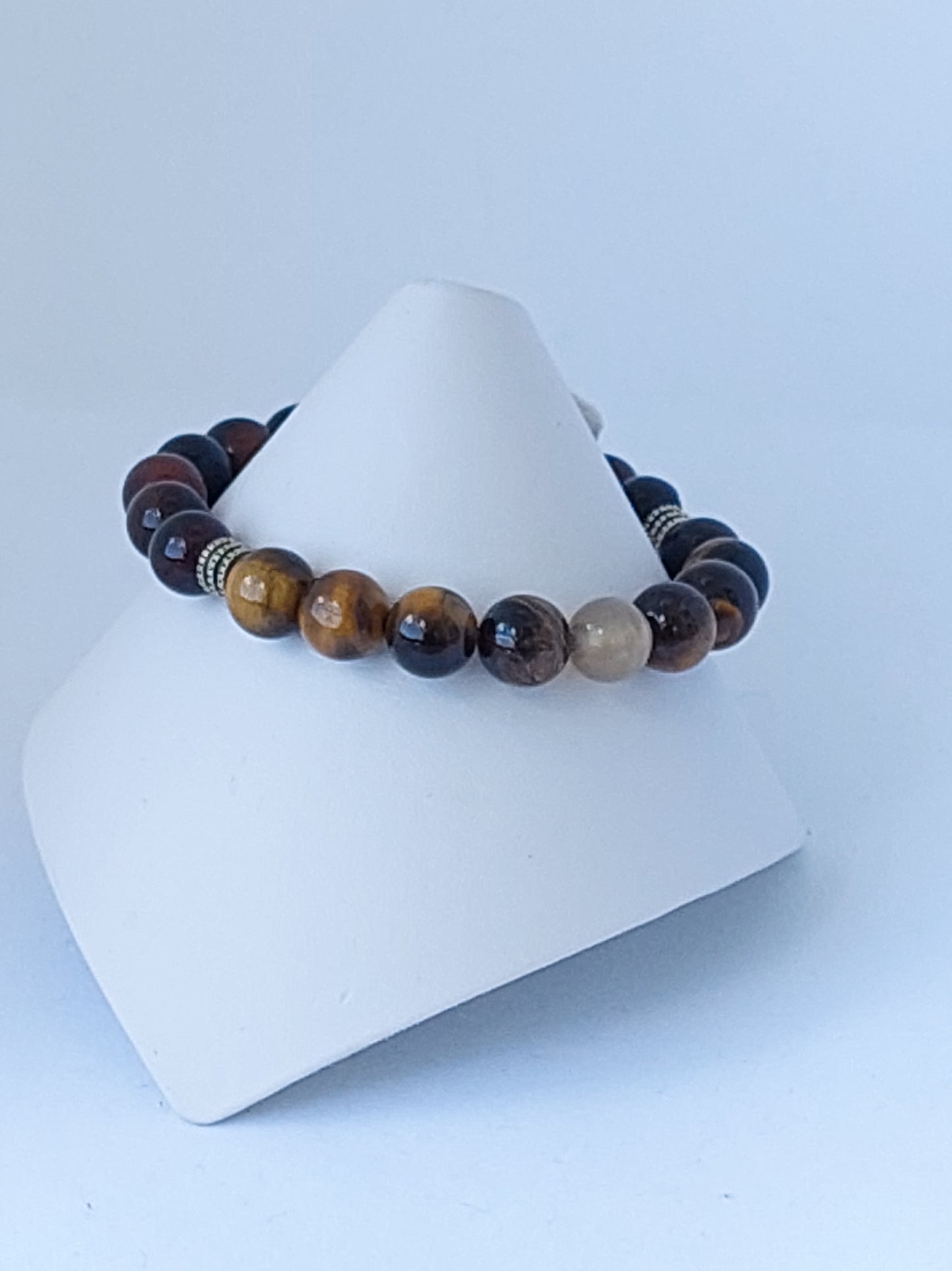 Men's Agate and Tiger's Eye Stretch Bead Bracelet (10mm)