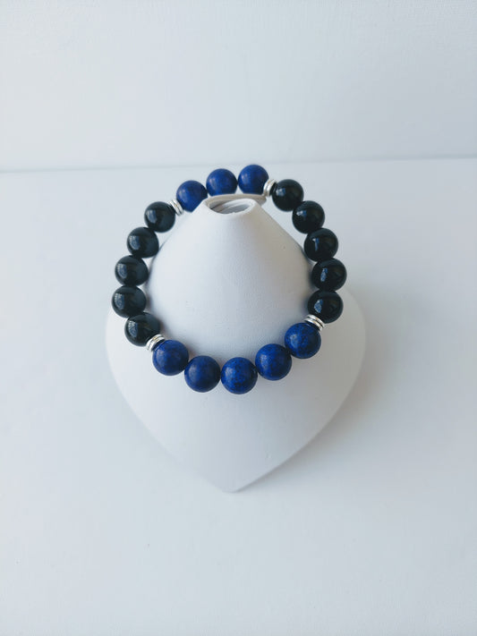 Men's Agate and Lapis Lazuli Stretch Bead Bracelet (10 mm)