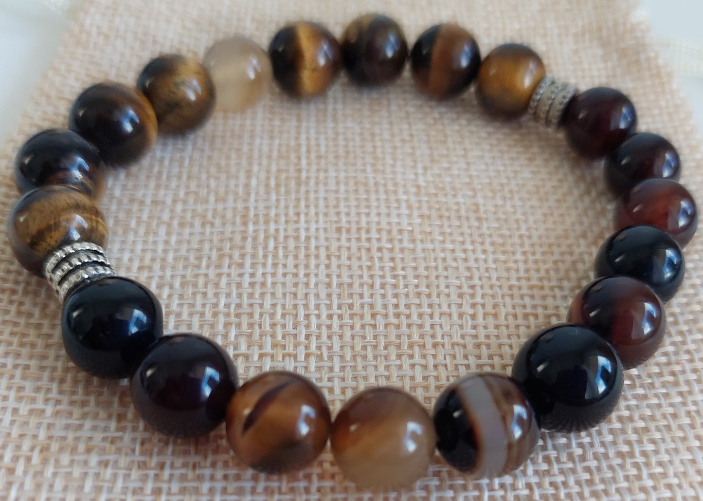 Men's Agate and Tiger's Eye Stretch Bead Bracelet (10mm)