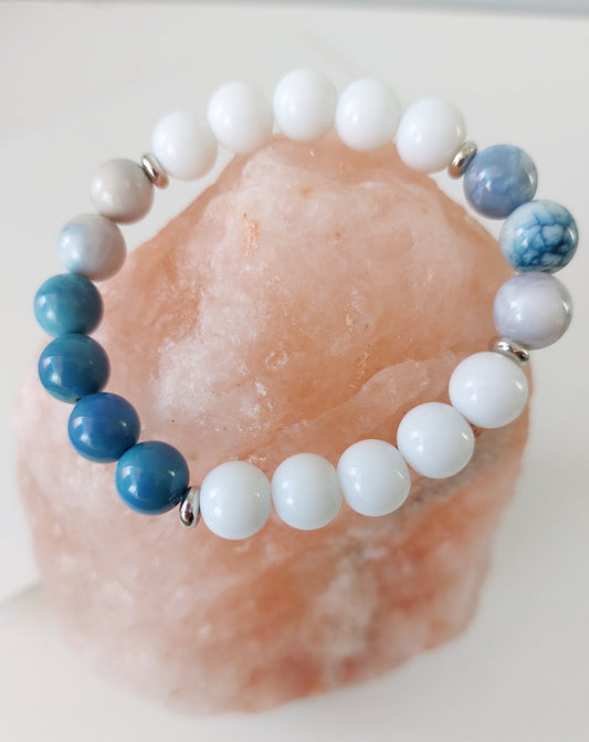 Men's Cracked Agate and Glass Stretch Bead Bracelet (10 mm)